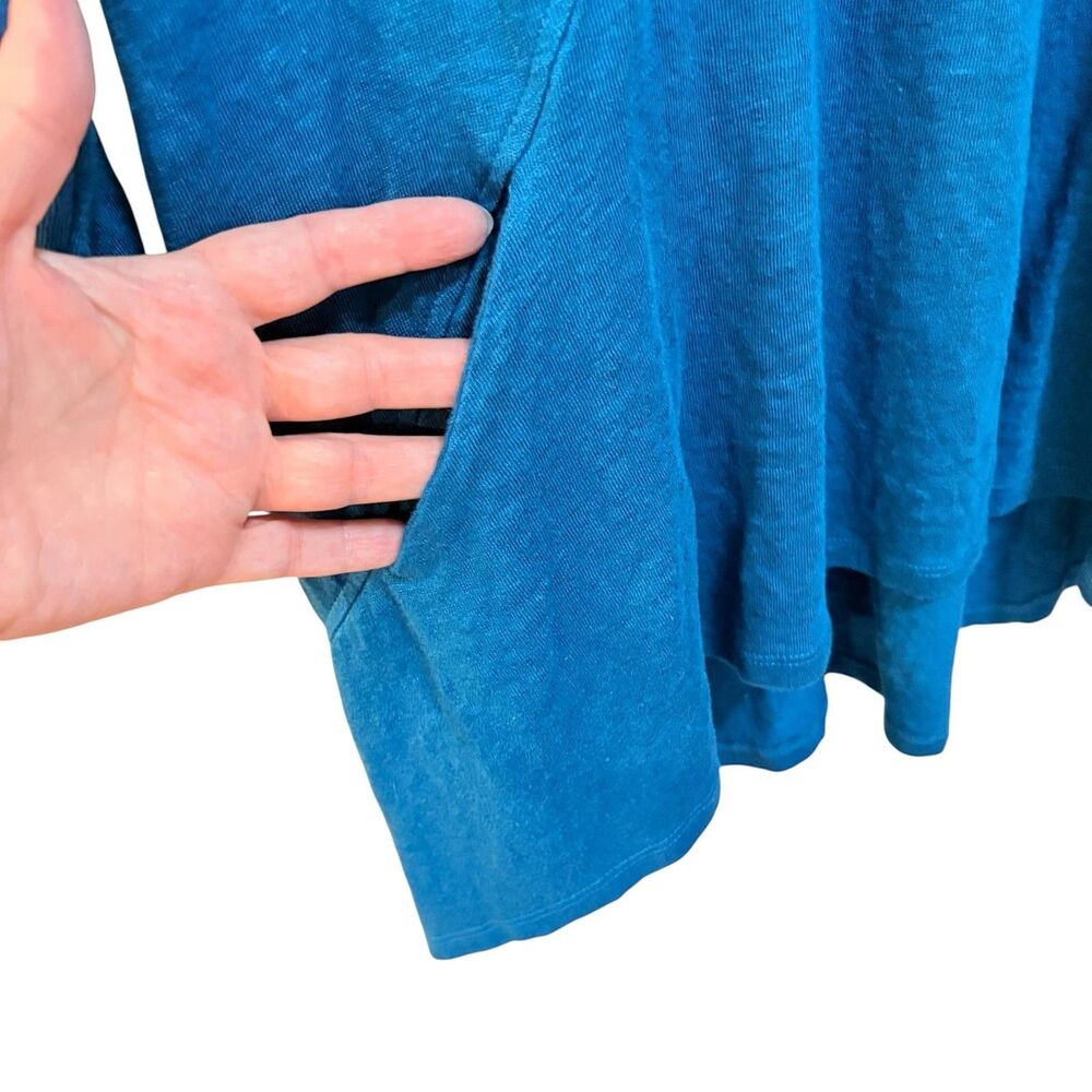 Habitat Tunic Blouse Womens Large Blue Linen V Neck 3/4 Sleeve Pocket Top - Picture 4 of 7